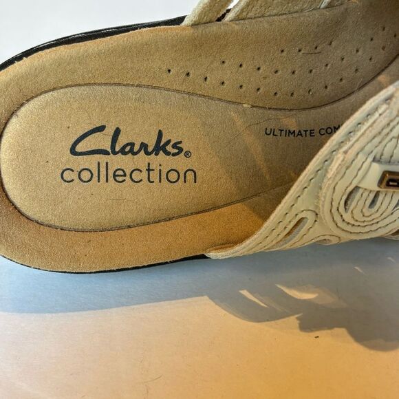 Clarks Collection Women's Cream Sandals with Woven Straps Slip On Size 8M - Picture 5 of 9